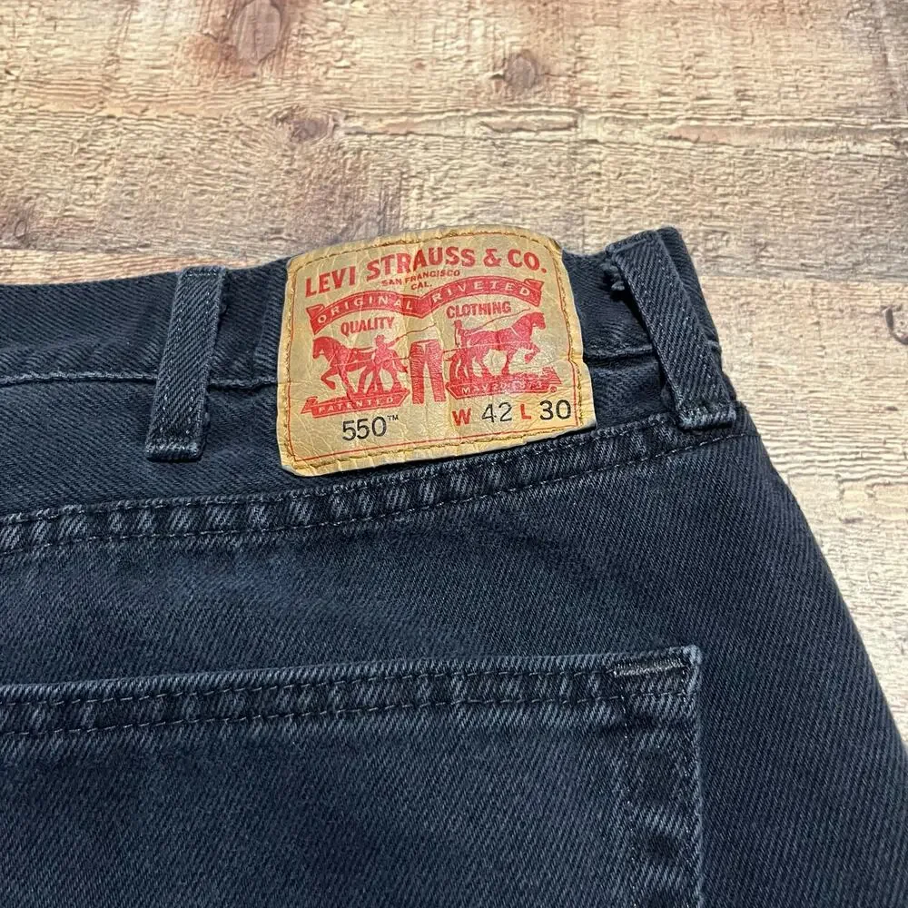 Levis 100% Cotton Black Wash Denim Straight Leg 550 Jeans Sz 42x30 Closet Staple